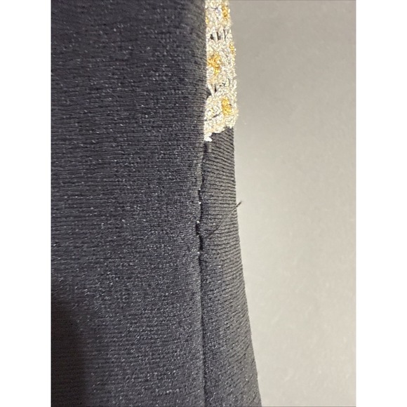 Vtg 60s 70s maxi dress womens Handmade black Empire Mod Retro Silver Gold Trim M - Picture 13 of 16